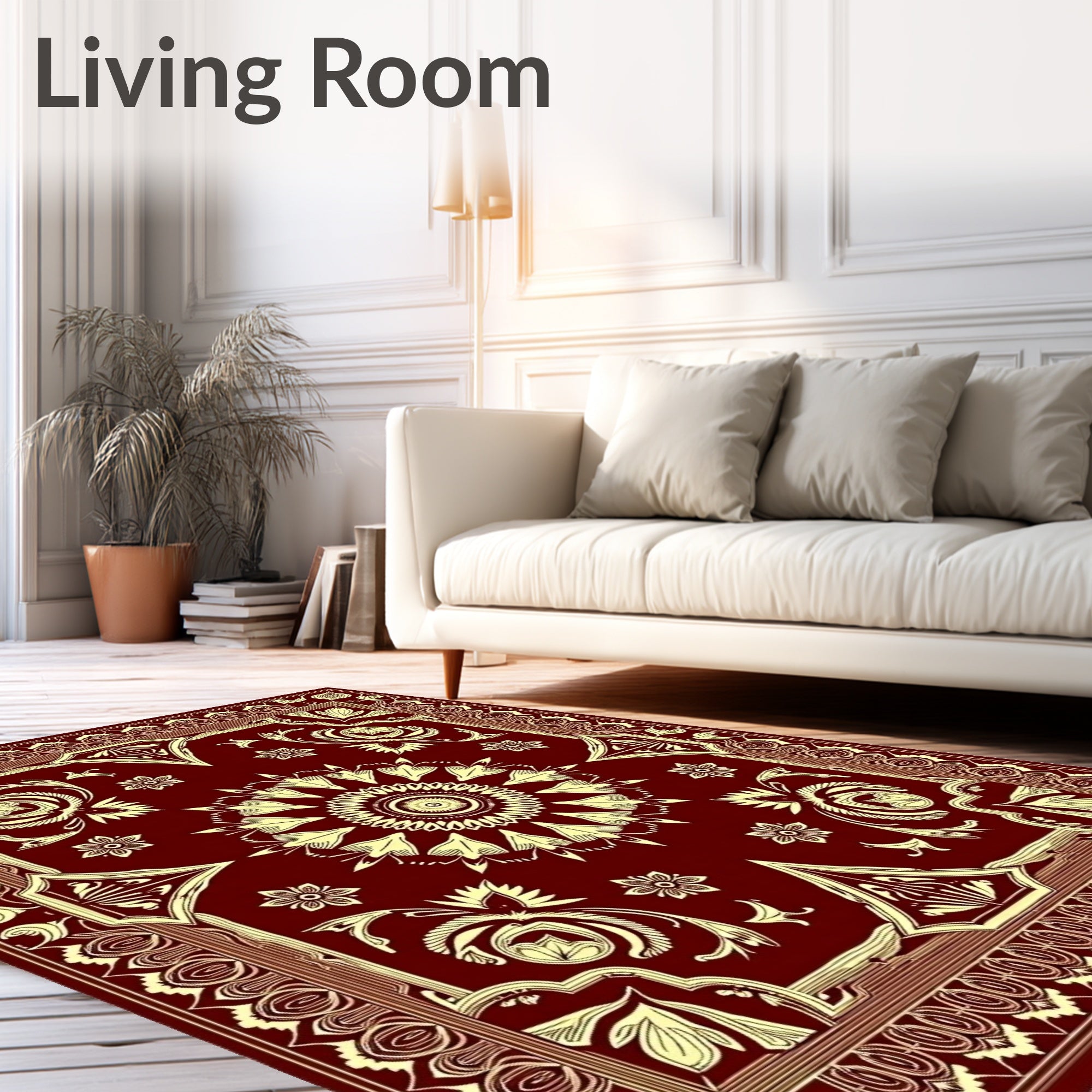 Crimson Ochre Floral Corner Medallion Rug
