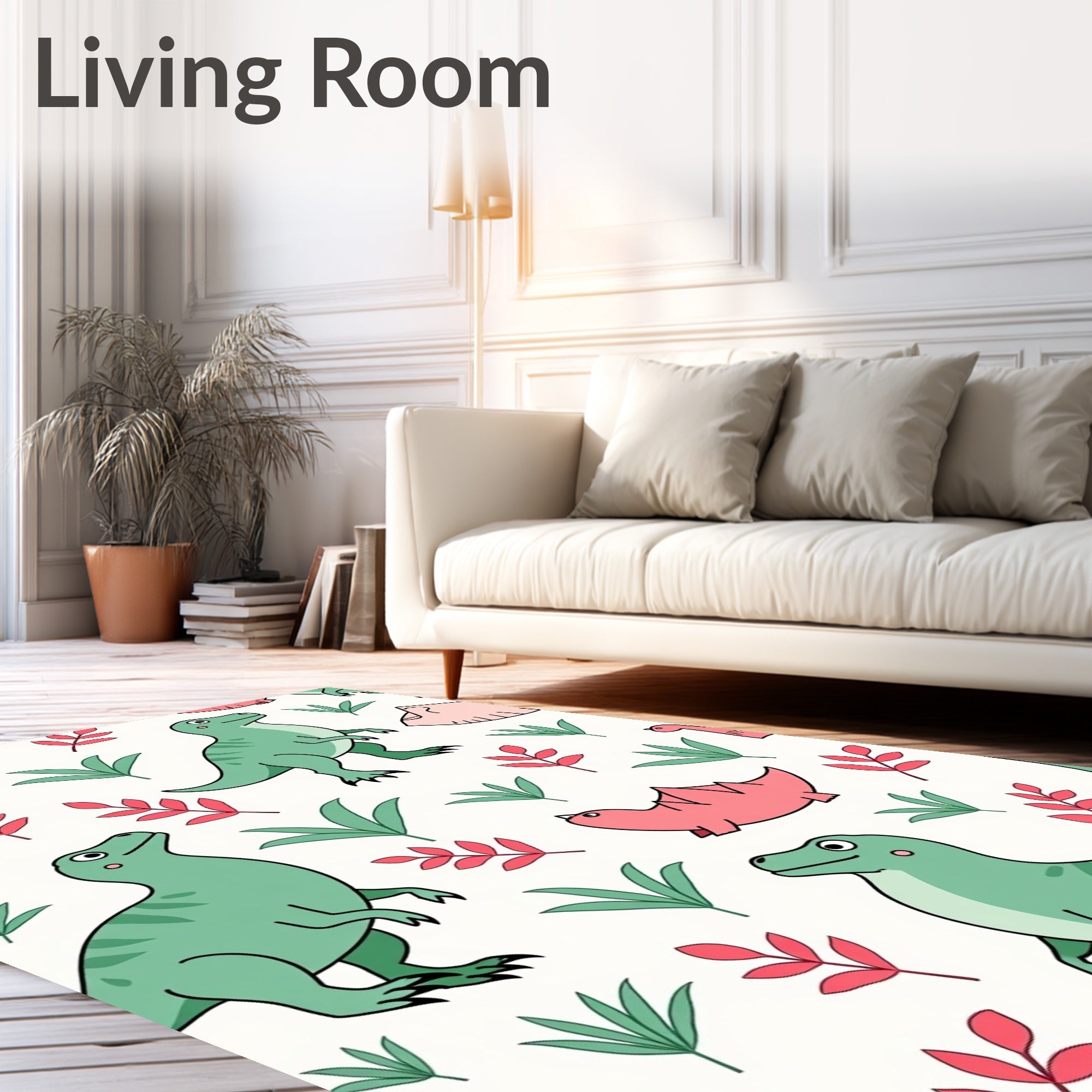 Pastel Dinosaur Jungle Playful Theme Rug
