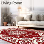 Crimson Cream Mandala Floral Medallion Rug