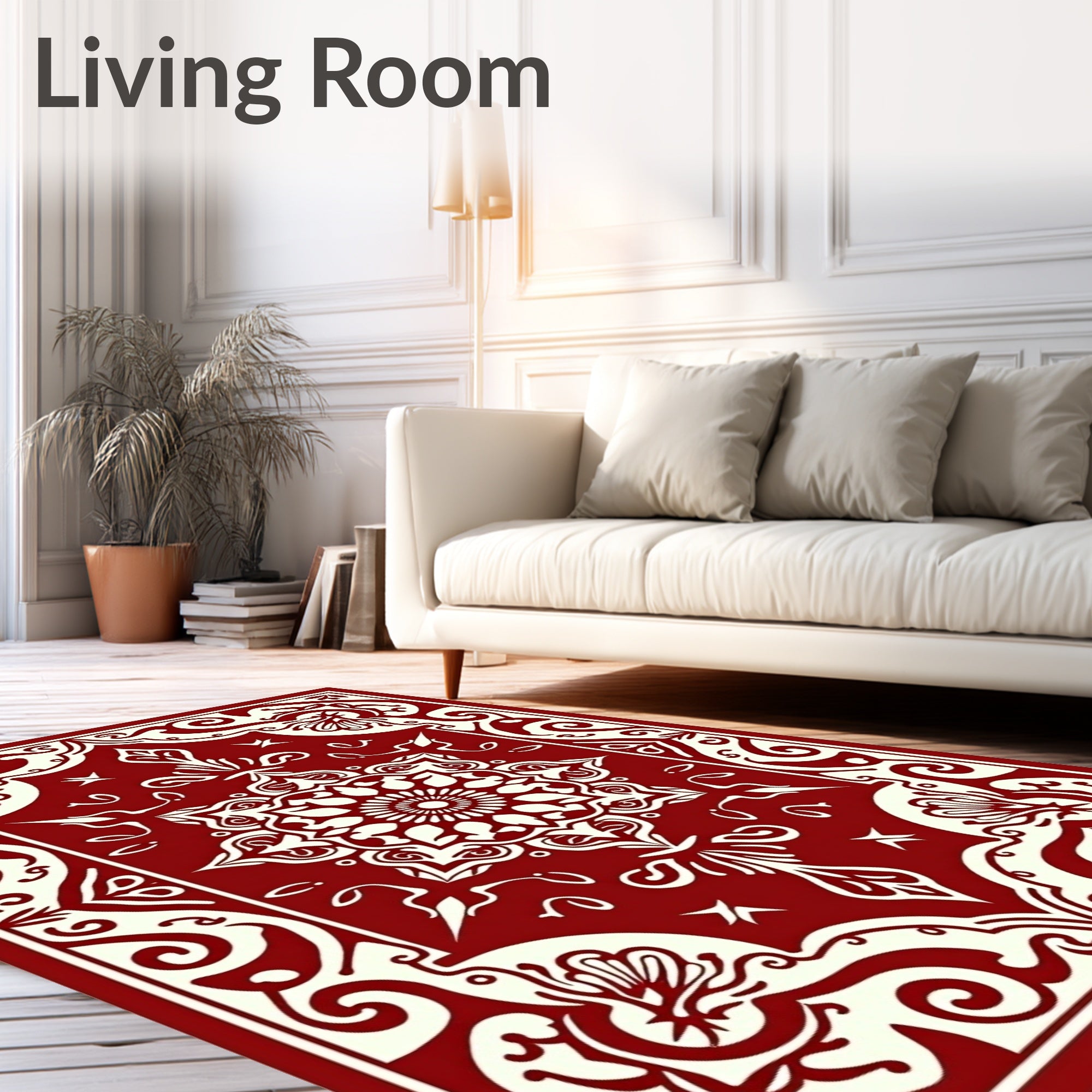 Crimson Cream Mandala Floral Medallion Rug