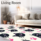 Cute Black Kitties Pink Paw Prints Rug