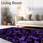 Vibrant Purple Black Symmetrical Floral Rug