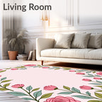 Pink Garden Rose Floral Frame Rug