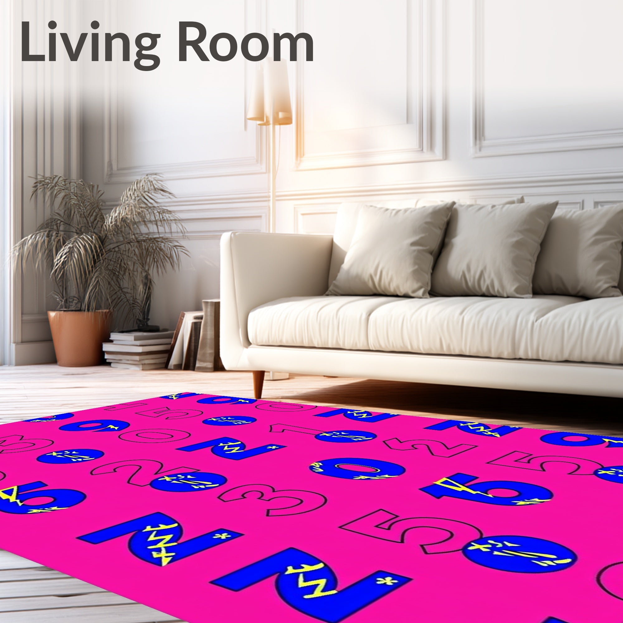Bold Blue Numbers Pink Background Rug