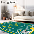 Teal Yellow Star Geometric Abstraction Rug