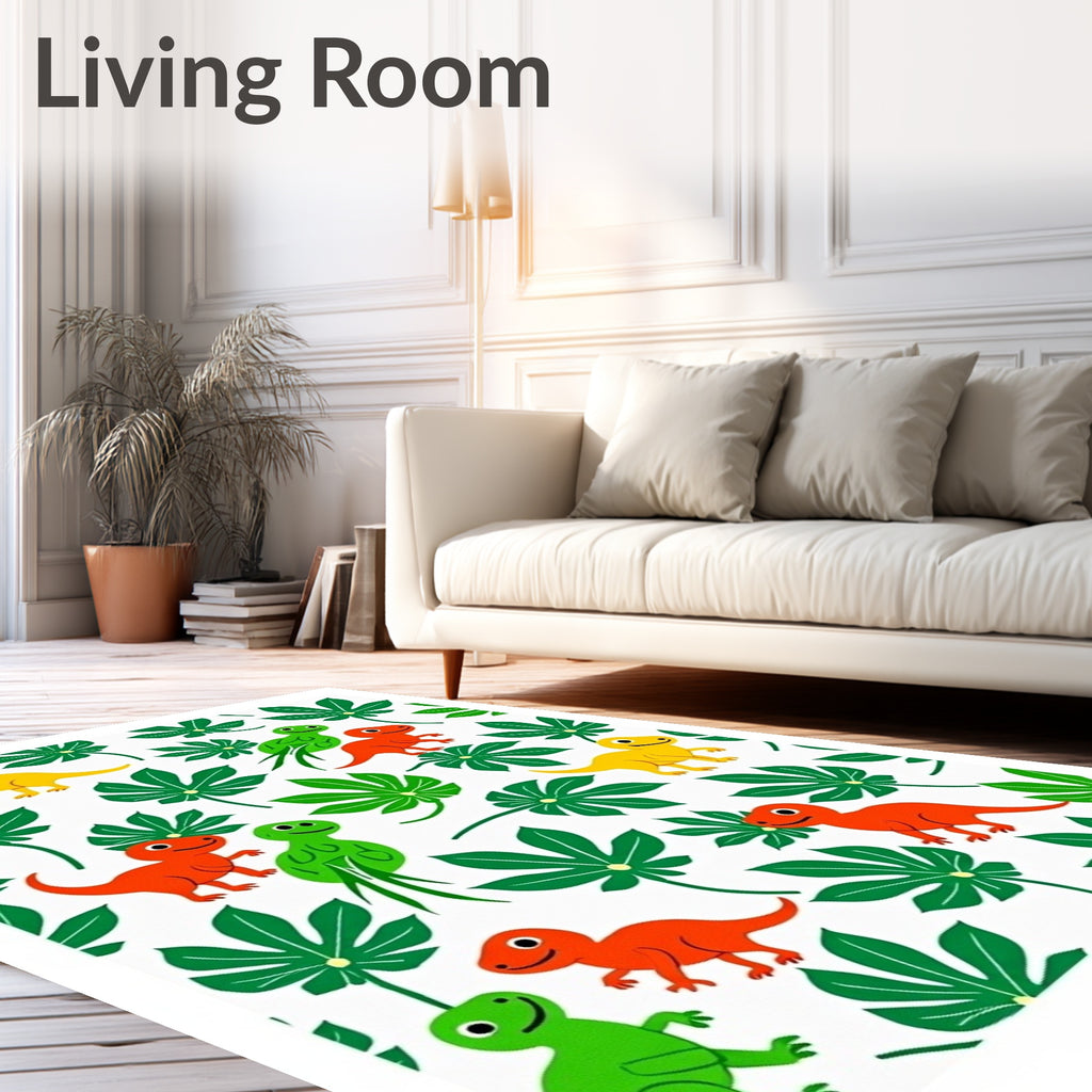 Jungle Dinosaurs Green Foliage Friends Rug