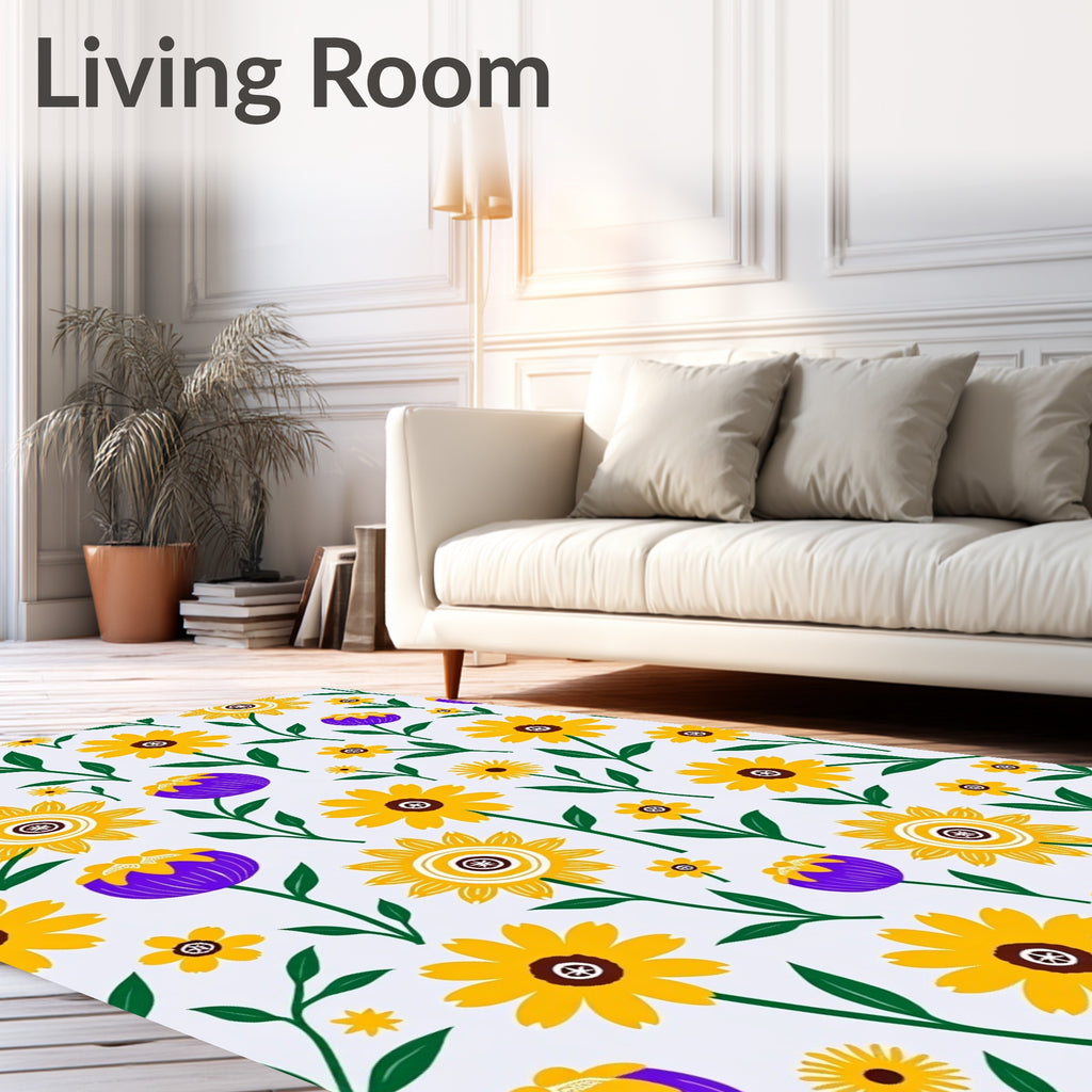 Yellow Purple Flower Garden Tile Rug