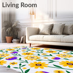 Yellow Purple Flower Garden Tile Rug