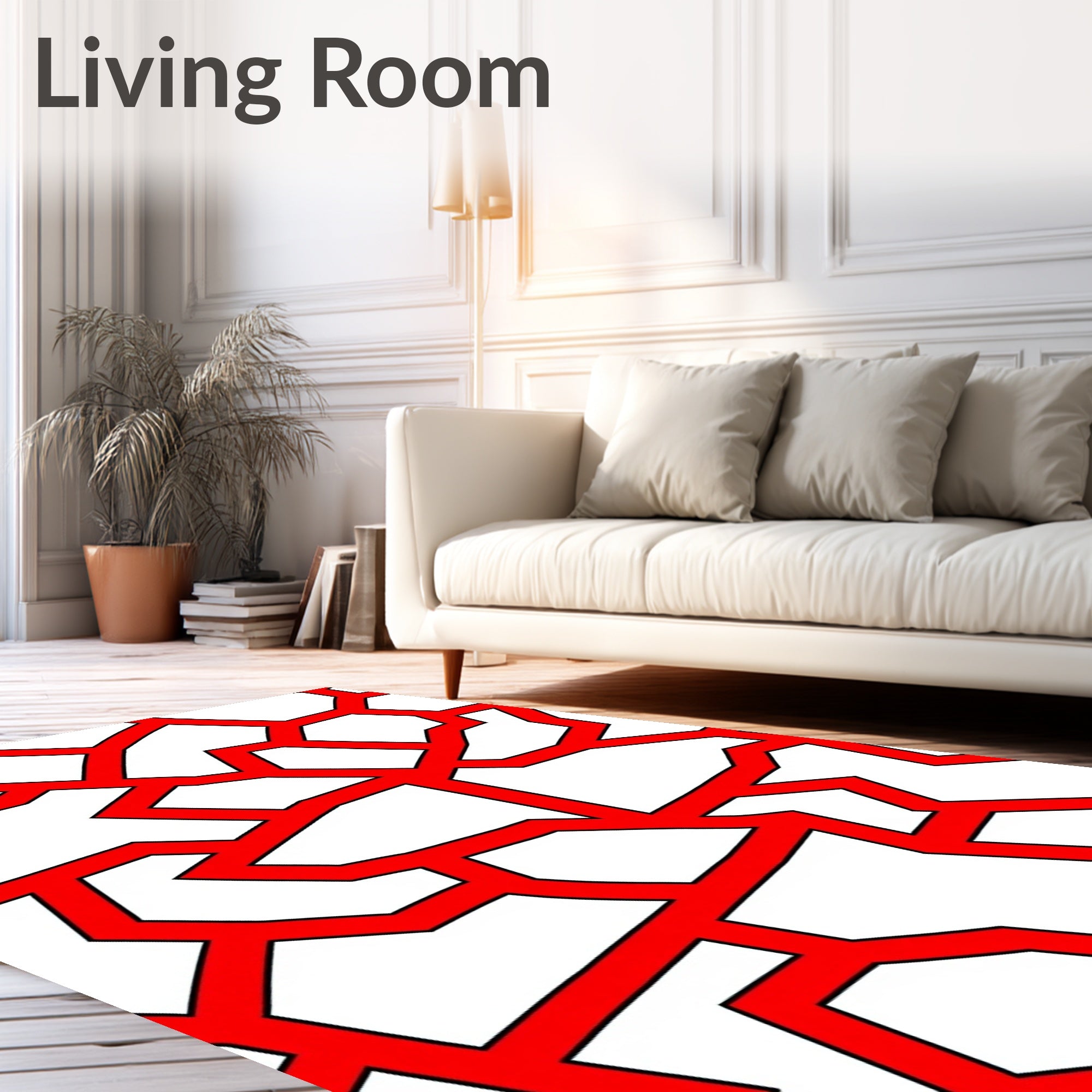 Bold Red Cracked Geometric Rug