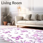 Whimsical Pink Butterfly Floral Meadow Rug