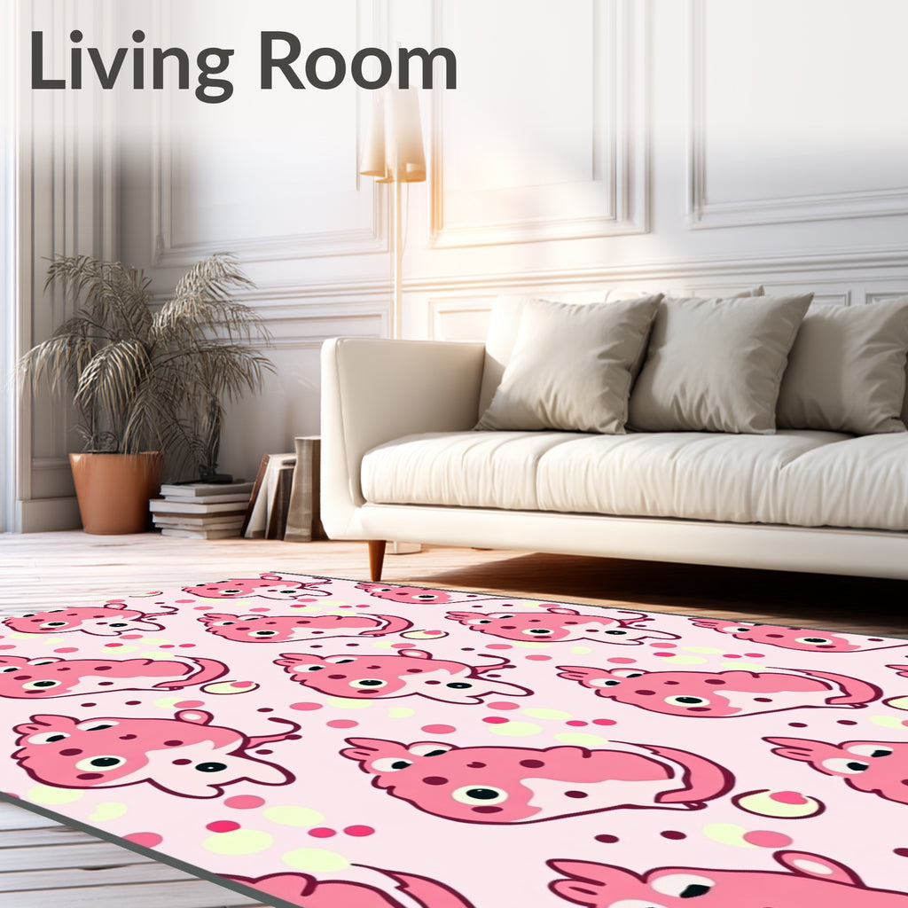 Kawaii Pink Blob Creatures Polka Dot Rug