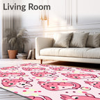 Kawaii Pink Blob Creatures Polka Dot Rug