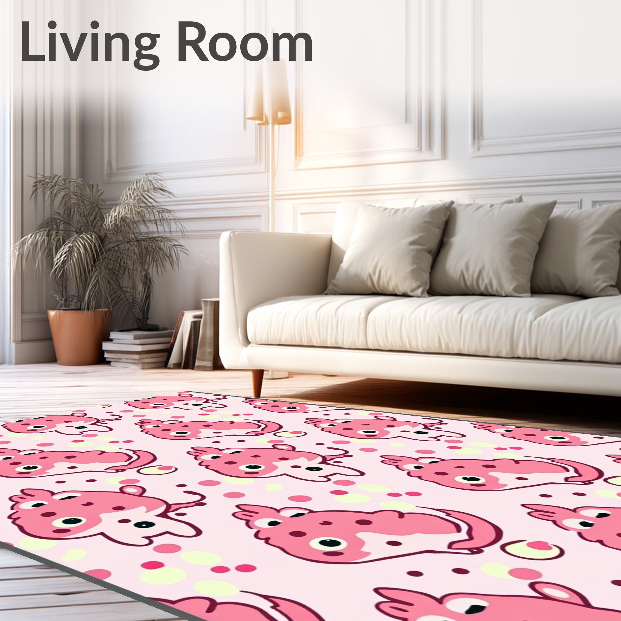 Kawaii Pink Blob Creatures Polka Dot Rug