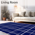 Classic Blue White Grid Lines Rug