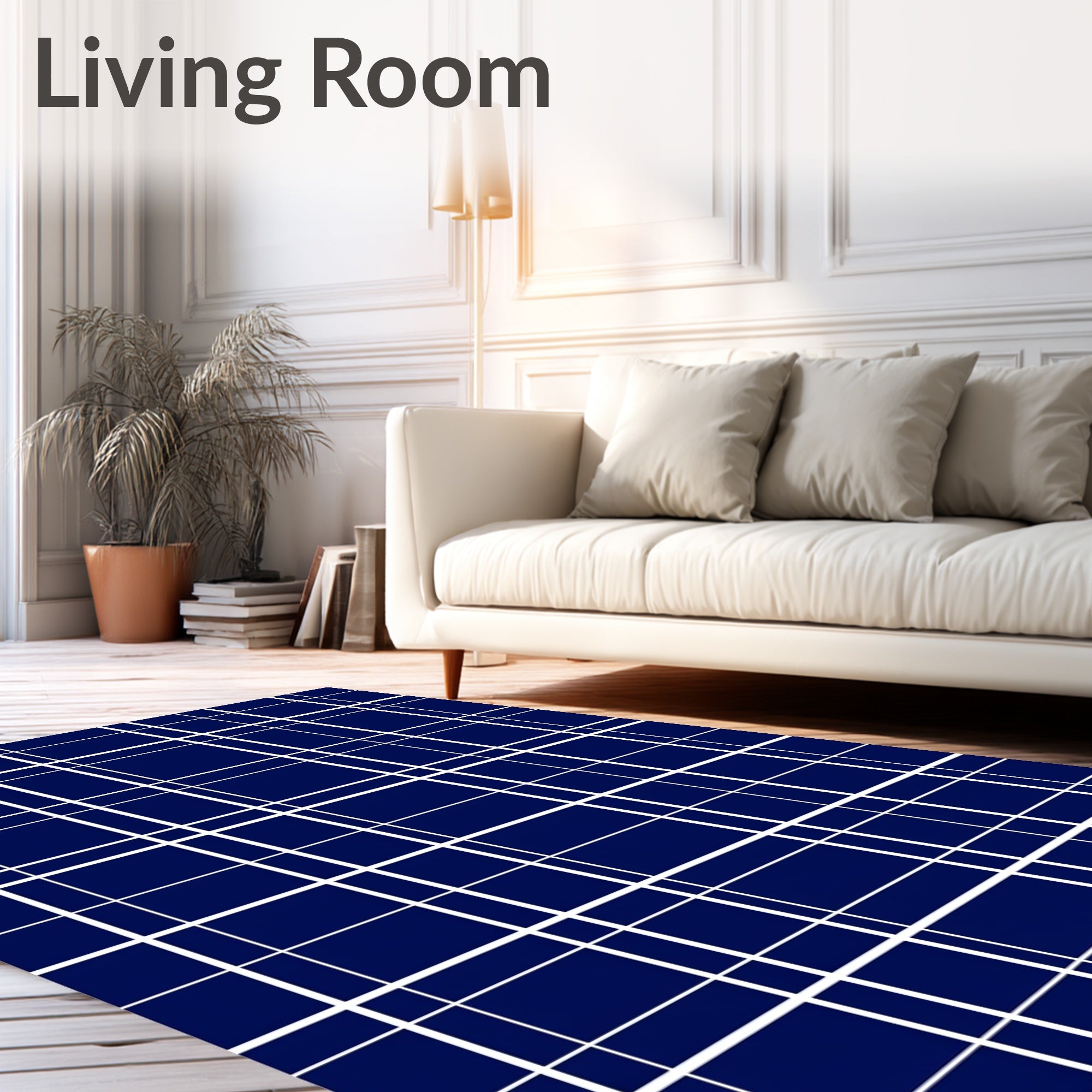 Classic Blue White Grid Lines Rug