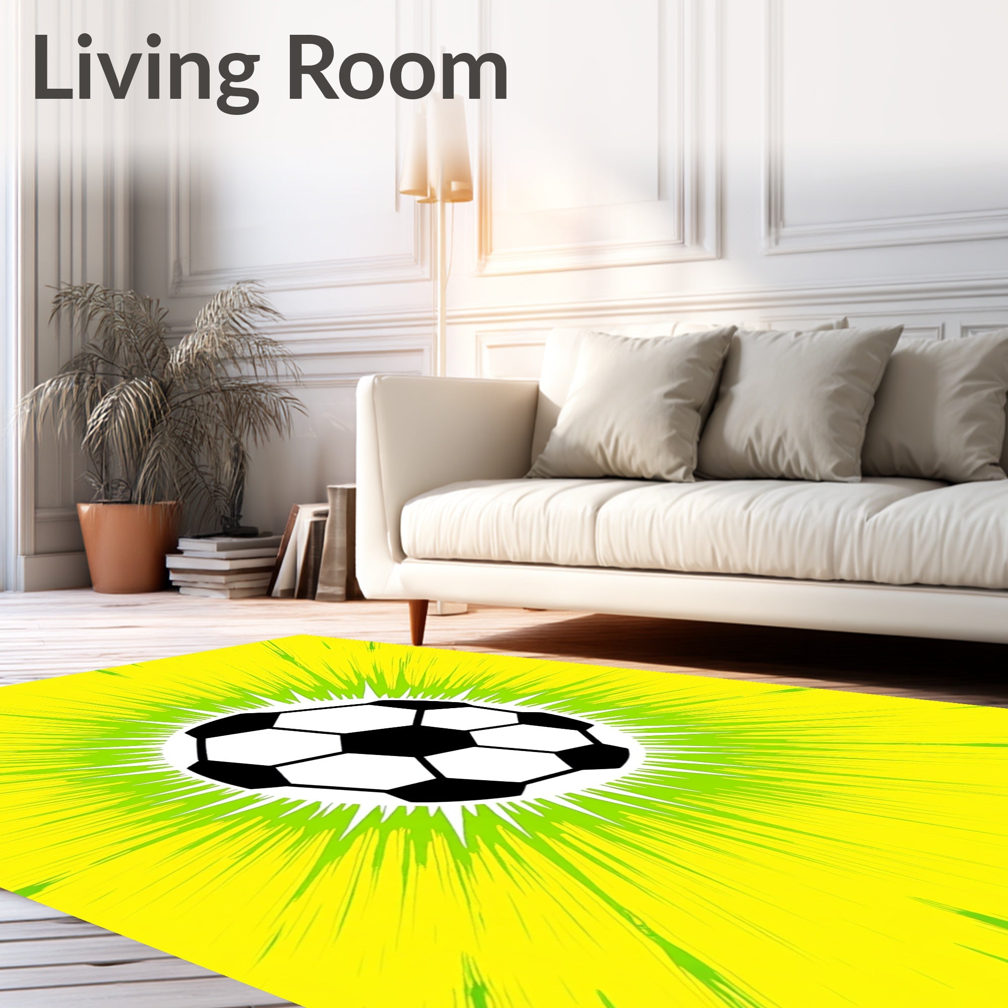 Exploding Yellow Green Soccer Ball Graphic Rug