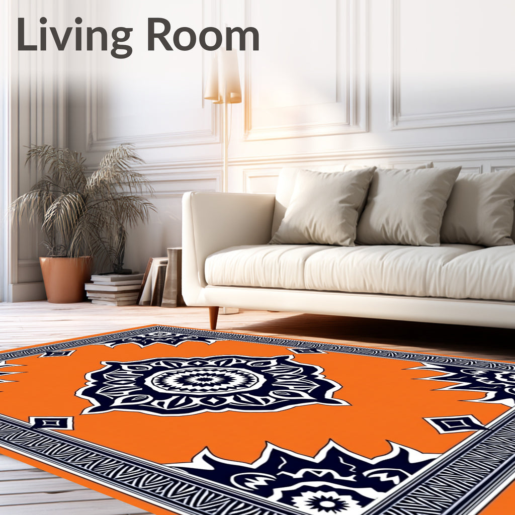 Vibrant Orange Mandala Border Rug