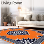 Vibrant Orange Mandala Border Rug