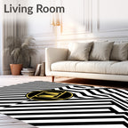 Black White Linear Geometric Circle Rug