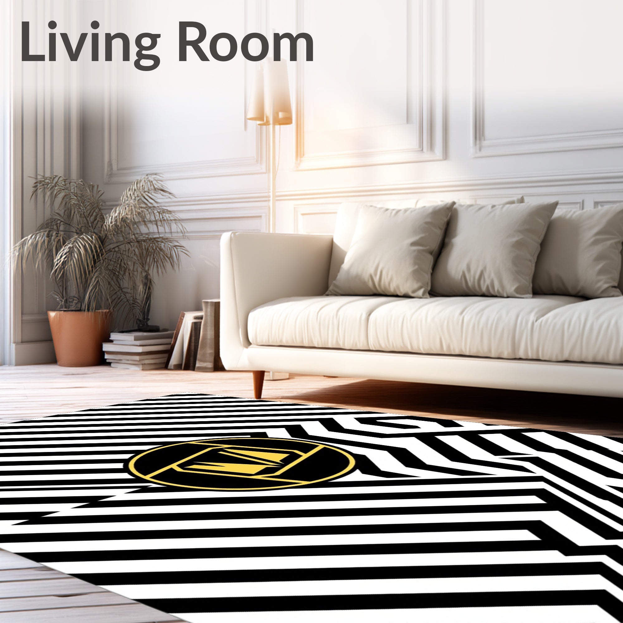 Black White Linear Geometric Circle Rug