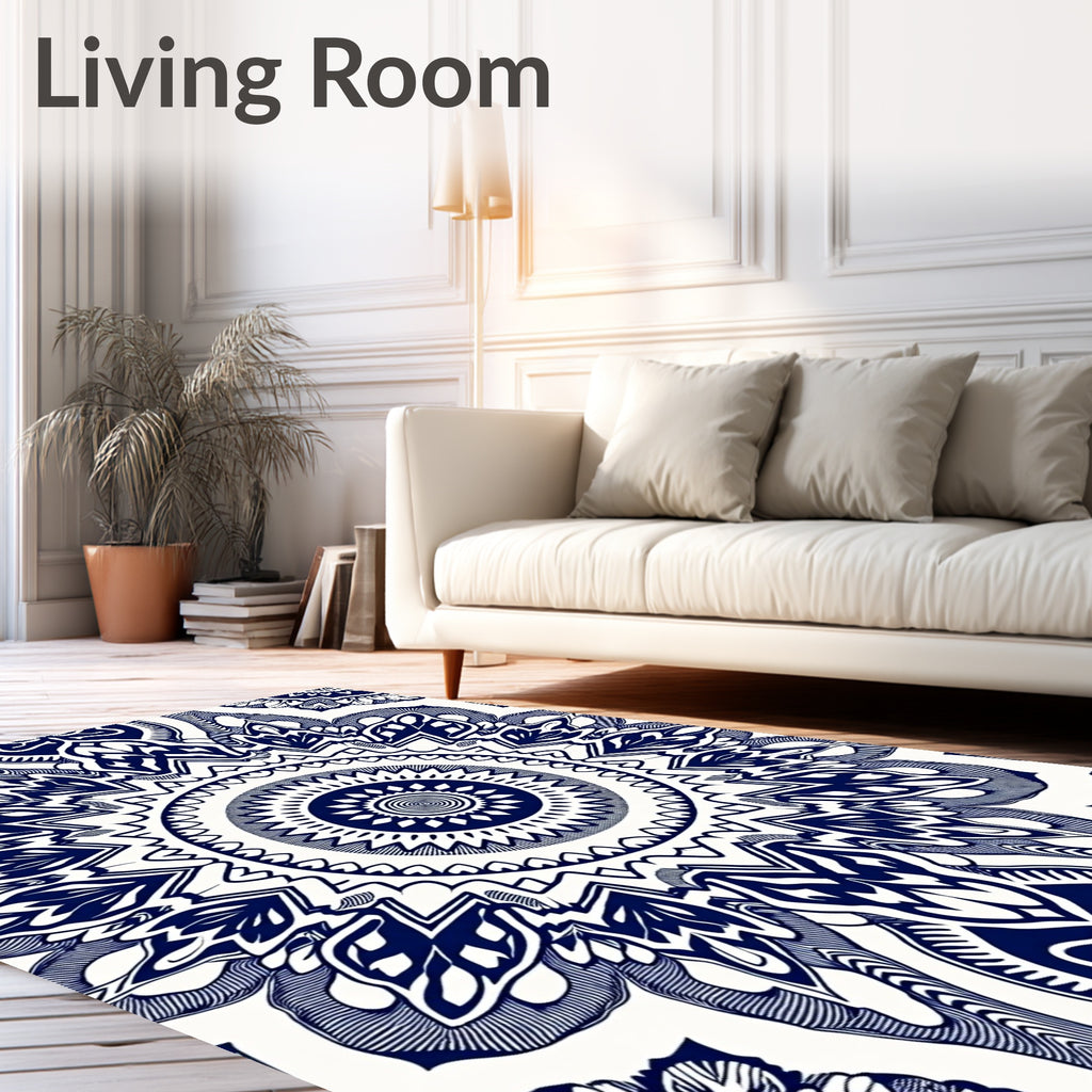 Deep Blue Mandala Symmetry Rug