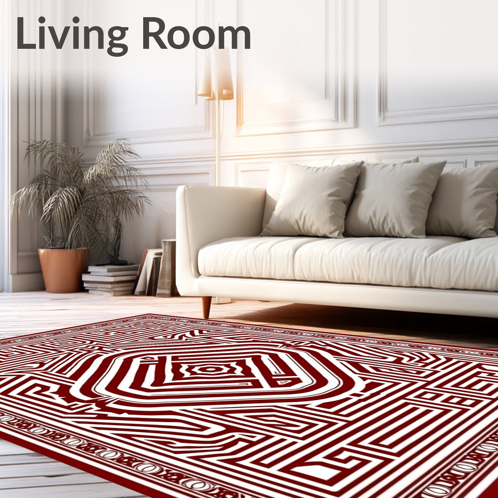 Deep Crimson Maze Geometric Rug
