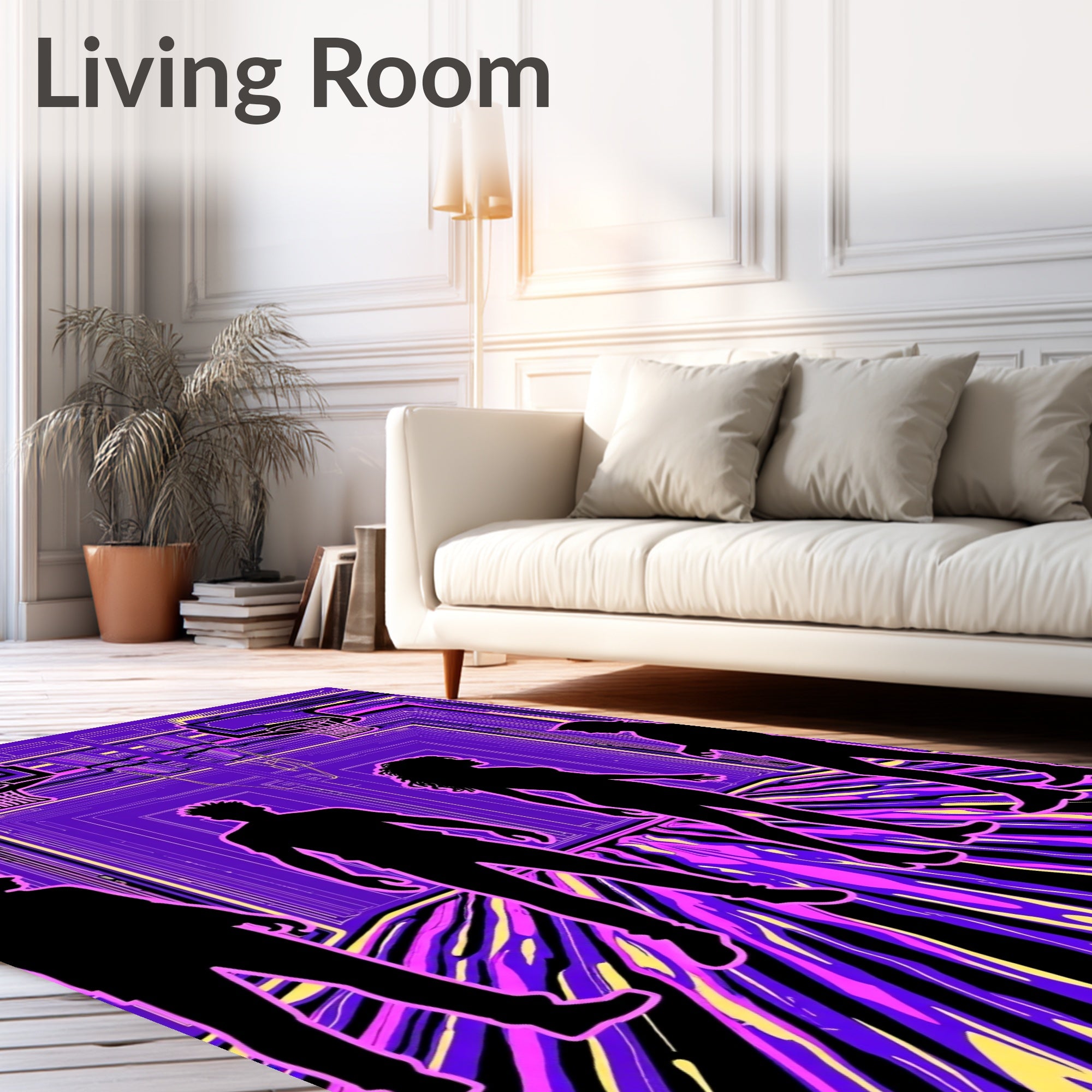 Vibrant Purple Abstract Swirl Figures Rug