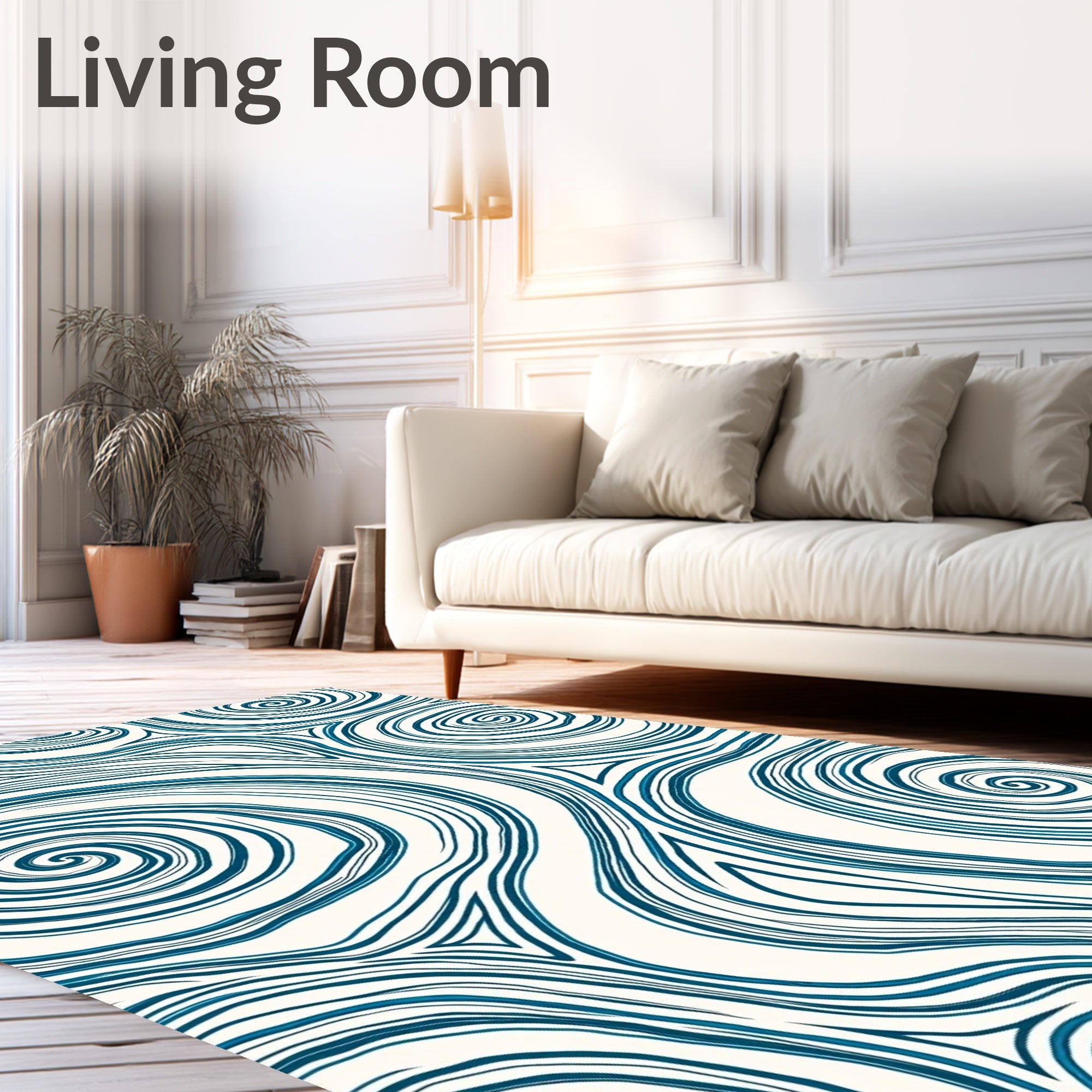 Deep Teal Swirl Fluid Contour Rug