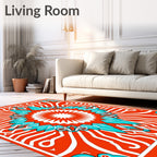 Vibrant Sunburst Medallion Coral Blue Rug