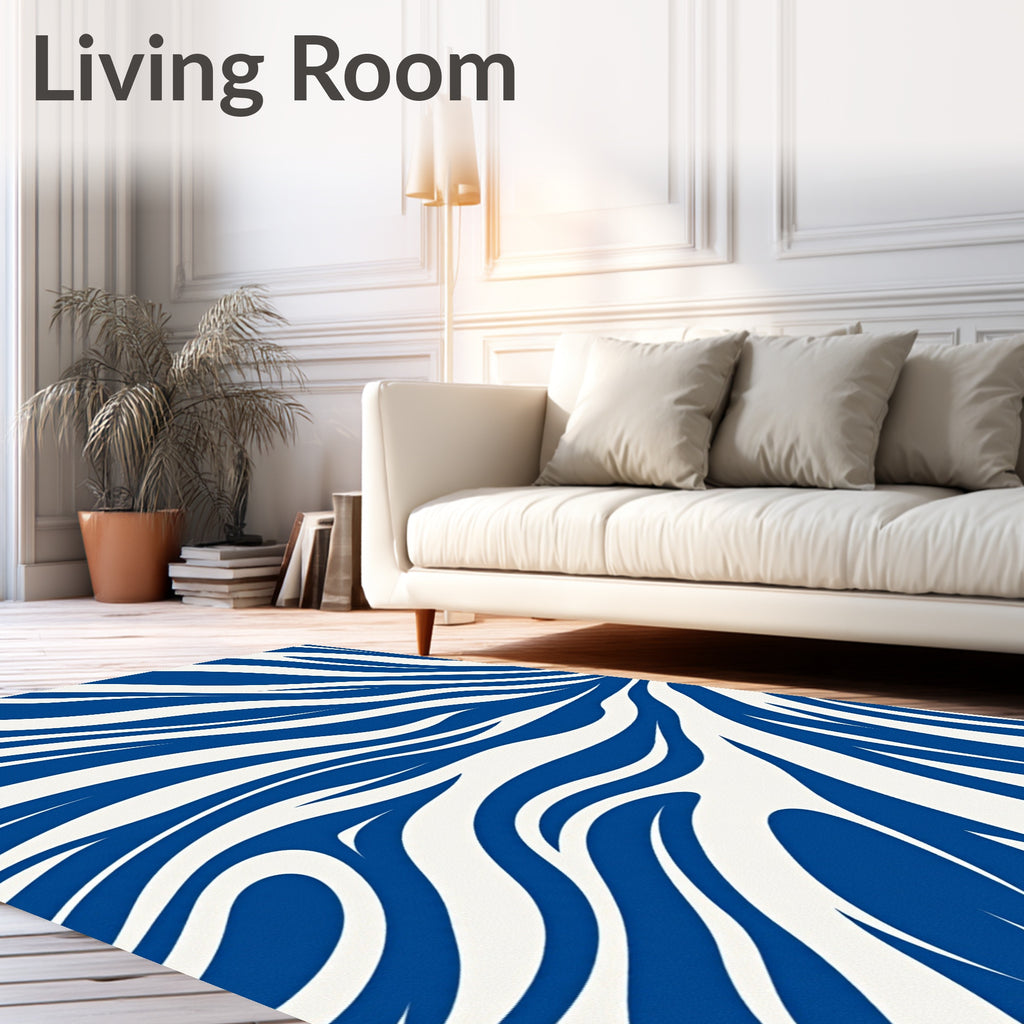Bold Blue White Curved Stripes Rug