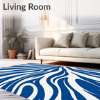 Bold Blue White Curved Stripes Rug