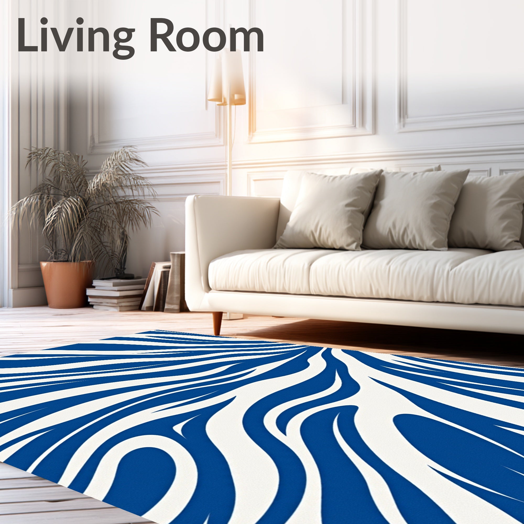 Bold Blue White Curved Stripes Rug