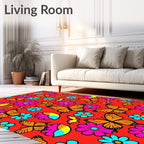 Retro Orange Butterfly Floral Medley Rug