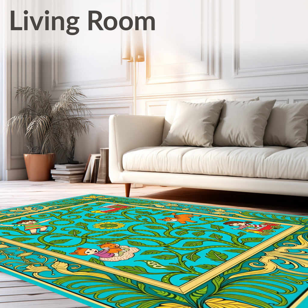 Whimsical Teal Garden Playtime Rug