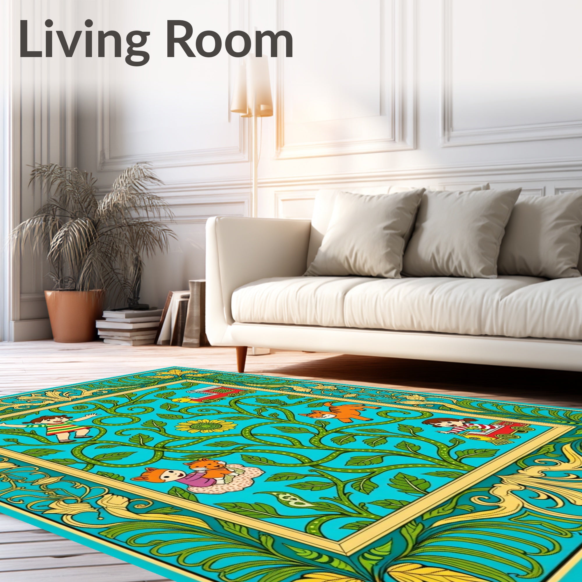 Whimsical Teal Garden Playtime Rug
