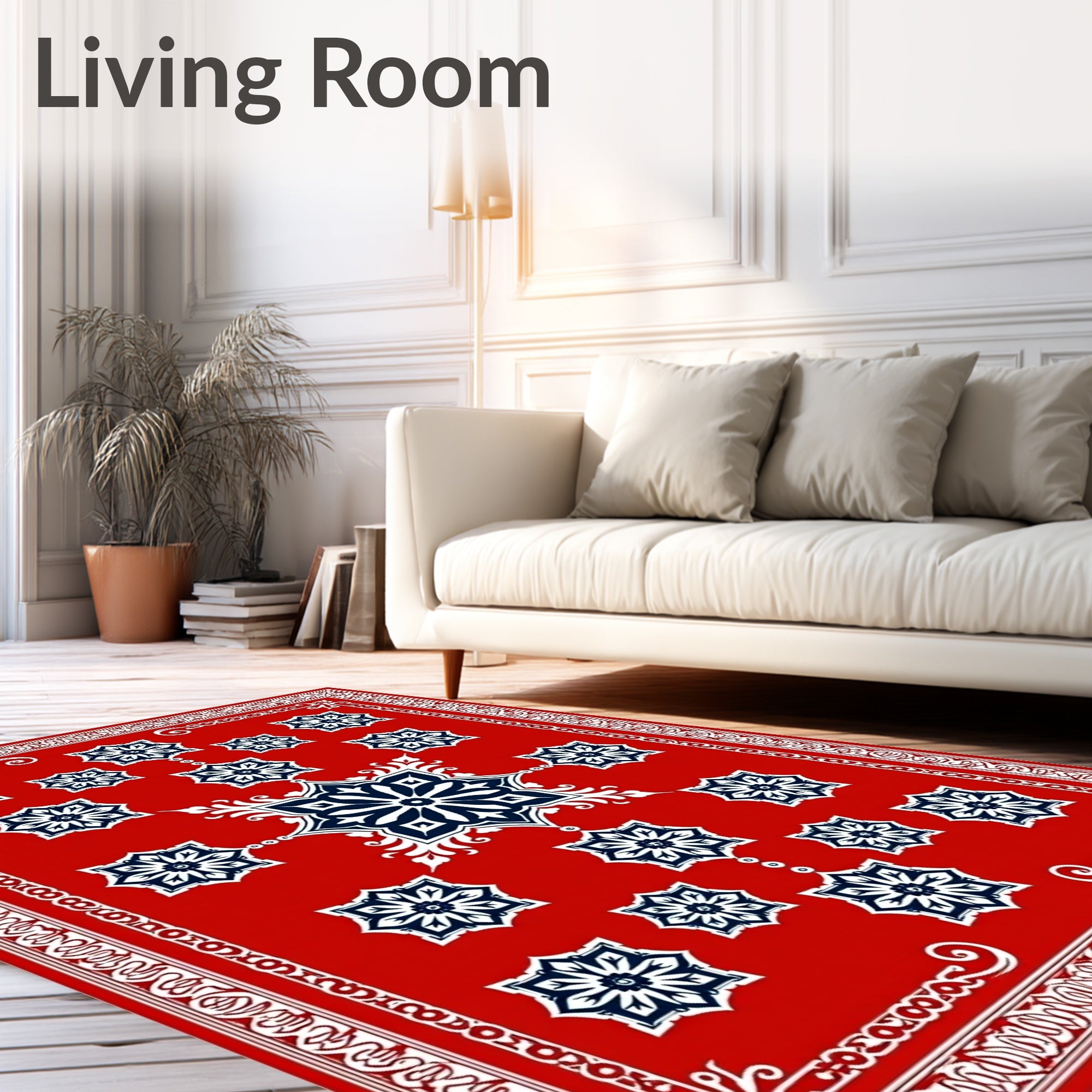 Crimson White Starburst Medallion Rug