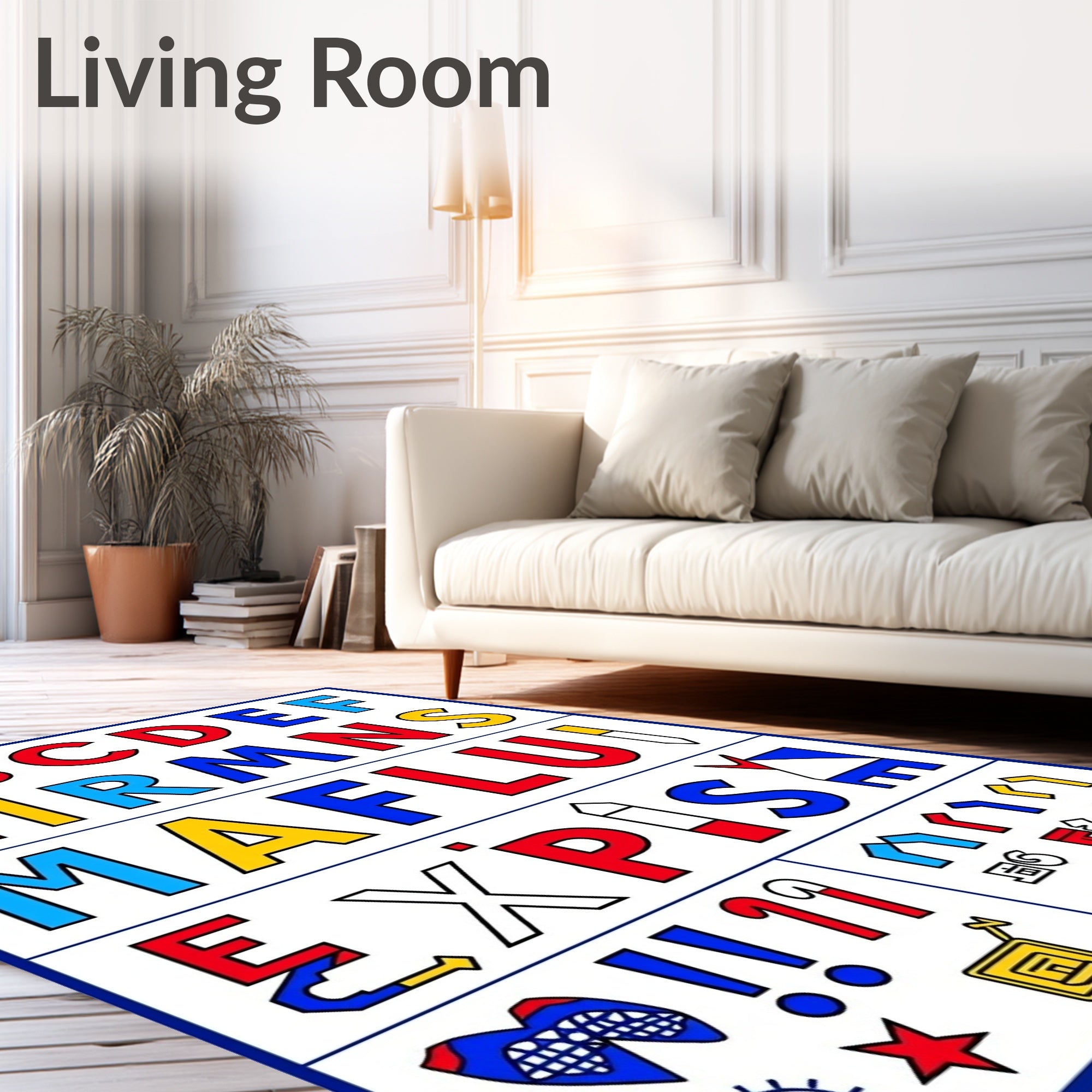 Alphabetical Bold Red Blue Yellow Characters Rug