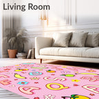 Whimsical Alphabet Fruit Floral Pink Rug