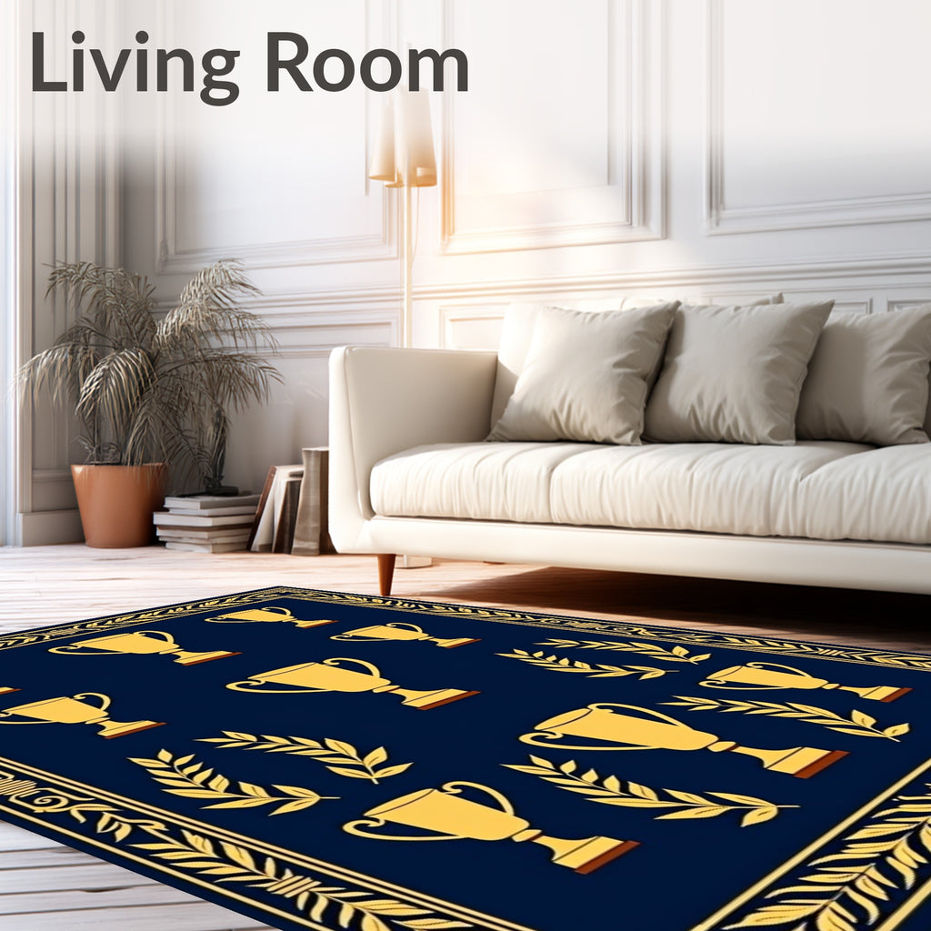 Golden Trophy Laurel Wreath Blue Rug