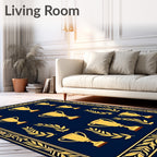 Golden Trophy Laurel Wreath Blue Rug