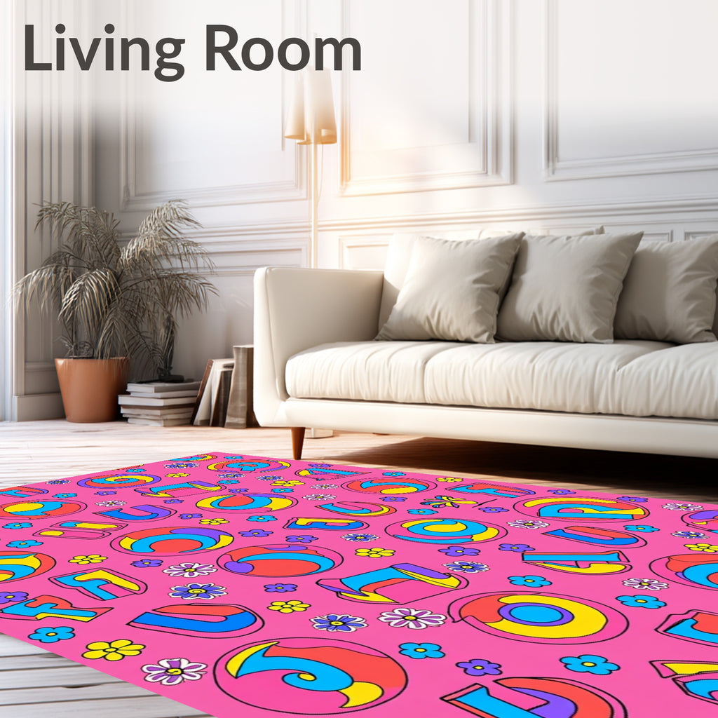 Vibrant Groovy Flower Butterfly Alphabet Rug