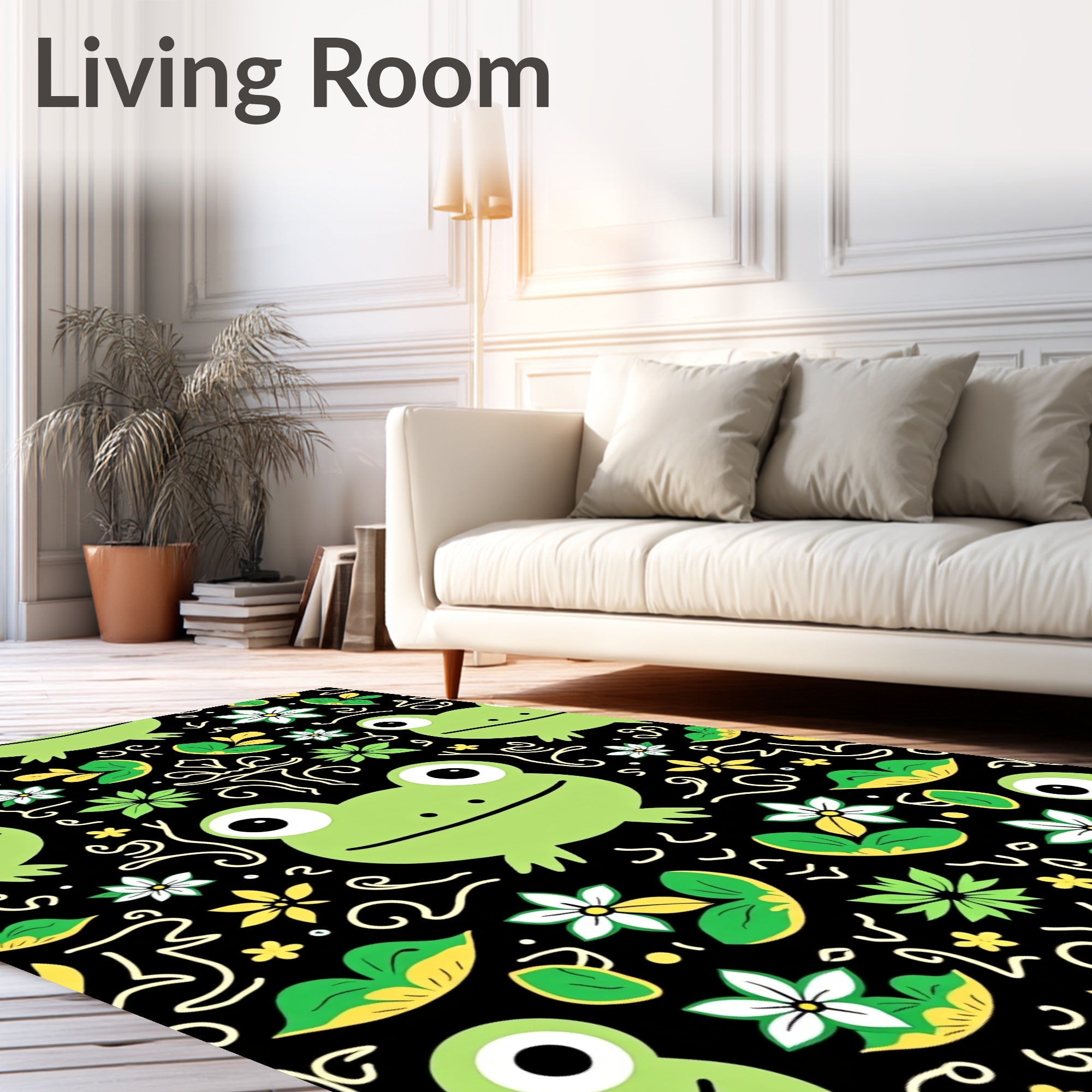 Whimsical Frog Lily Pad Botanical Garden Rug