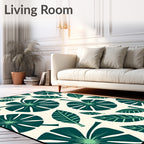Deep Teal Tropical Leaf Arrangement Rug