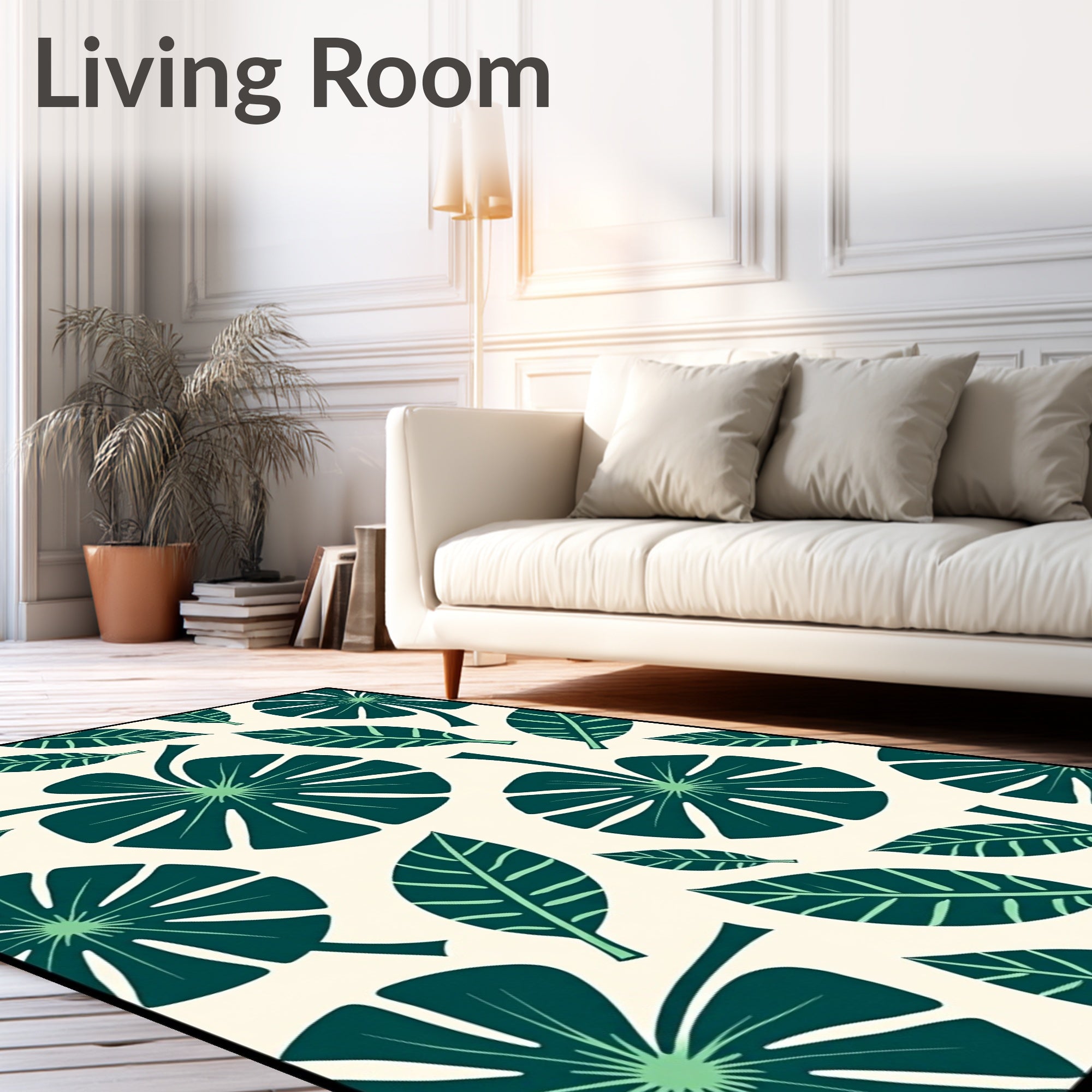 Deep Teal Tropical Leaf Arrangement Rug