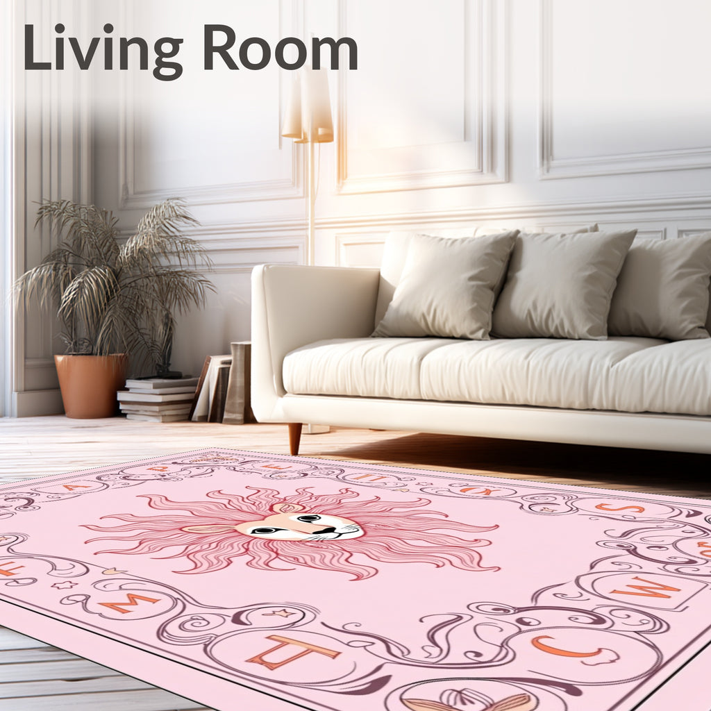 Pink Sun Lion Leo Zodiac Frame Rug