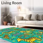 Teal Yellow Lion Zebra Jungle Creatures Rug