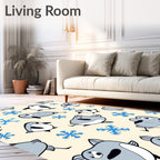 Cute Gray Penguins Blue Snowflakes Rug