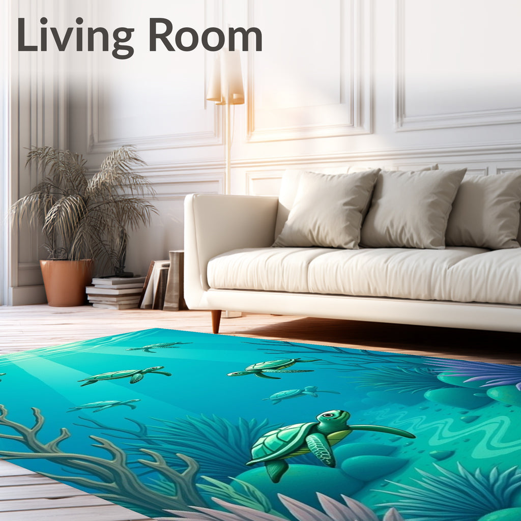 Underwater Sea Turtle Coral Reef Scene Rug