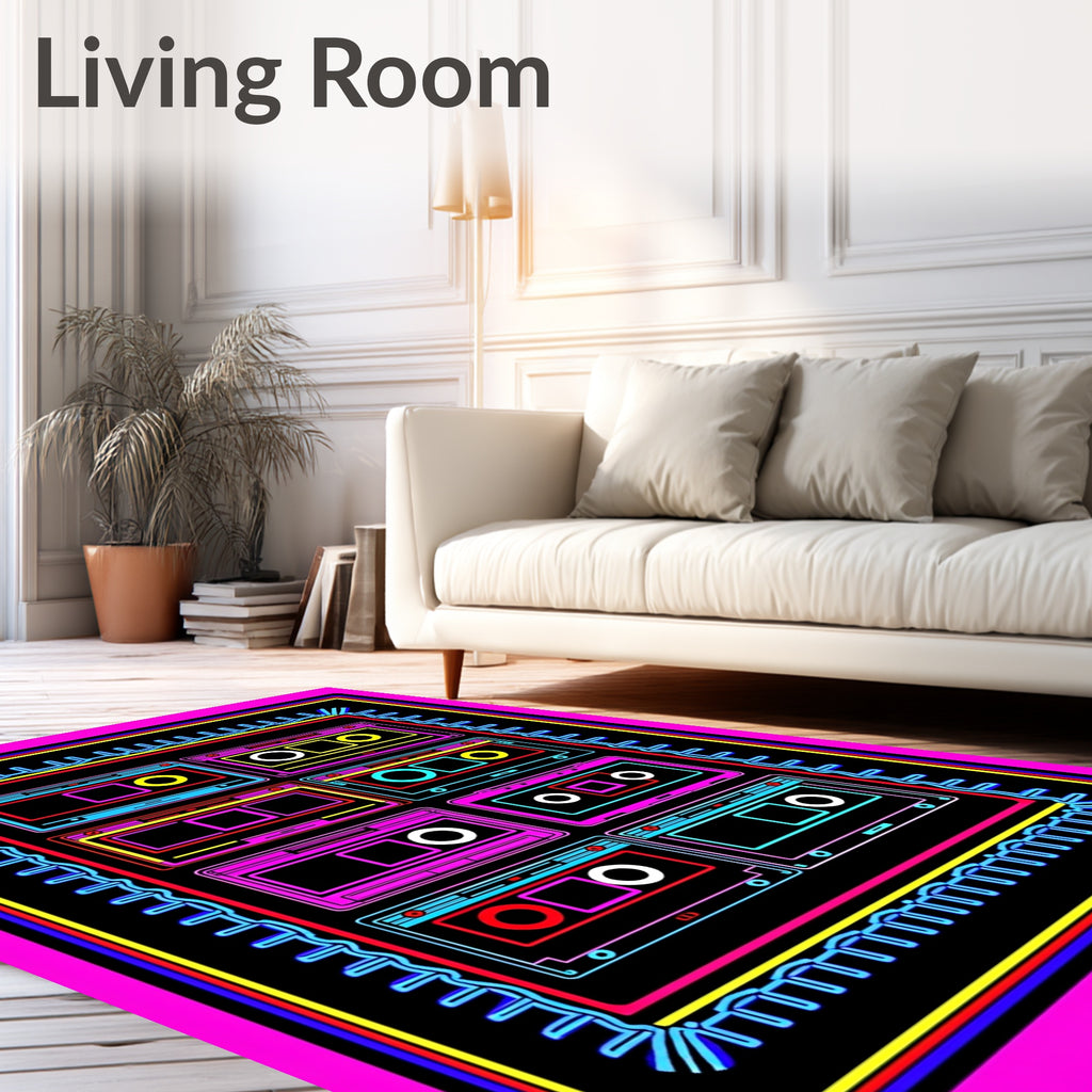 Retro Cassette Tape Collage Rug