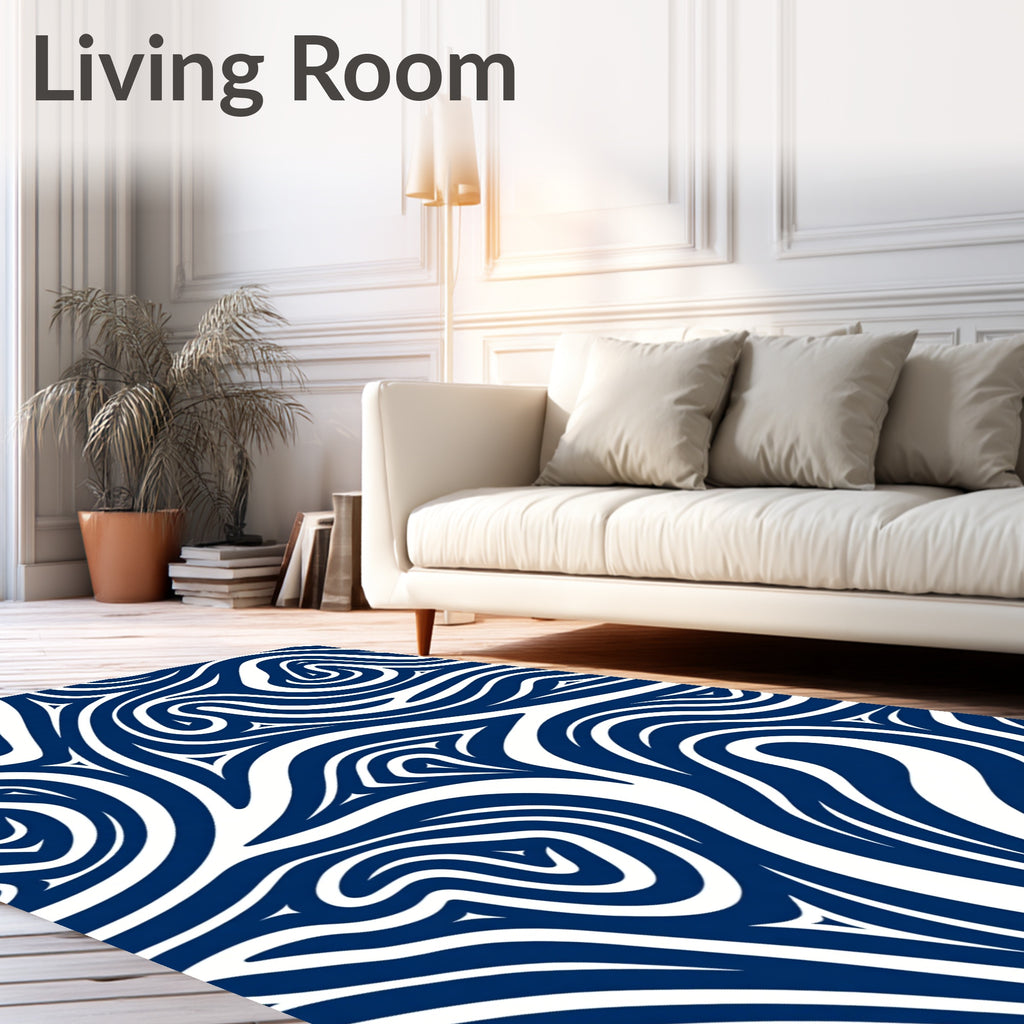 Deep Blue Abstract Swirl Rug